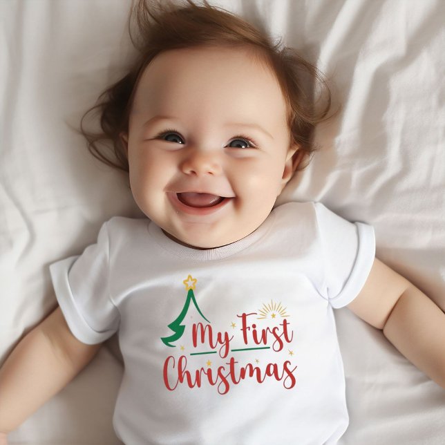 Camiseta Para Bebê Minha Primeira Árvore Verde de Natal (Criador carregado)
