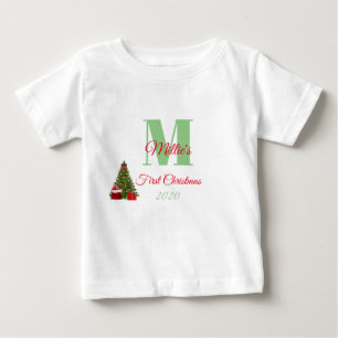 Camiseta Para Bebê Minha Primeira Árvore Vermelha Verde de Natal Edi