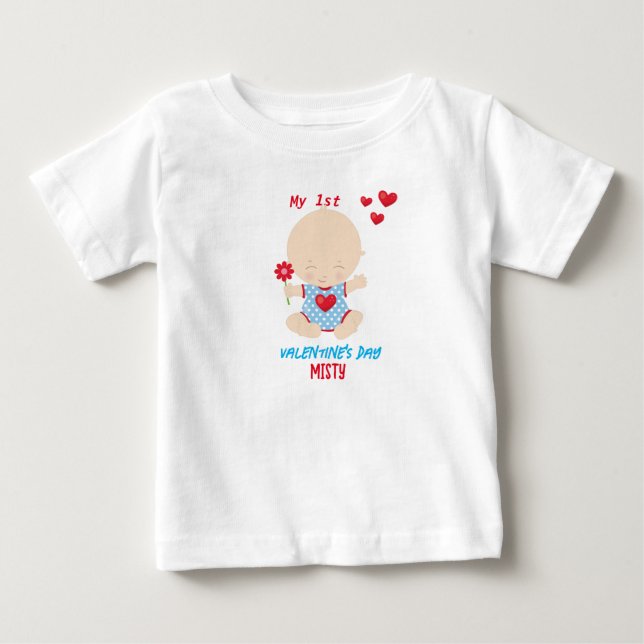 Camiseta Para Bebê Minha Primeira Camiseta Dia de os namorados Bebê (Frente)