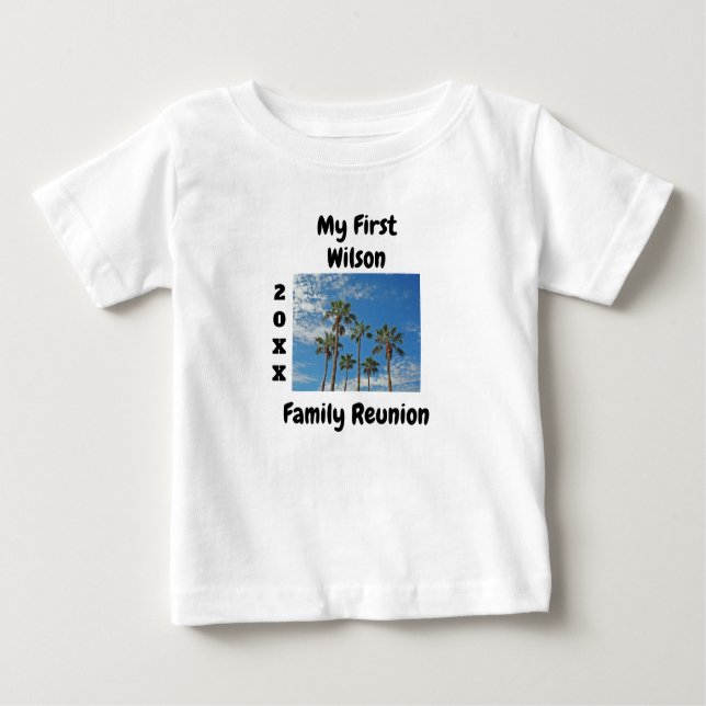 Camiseta Para Bebê Minha Primeira Família Sindicato Palm Tree Beach K (Frente)