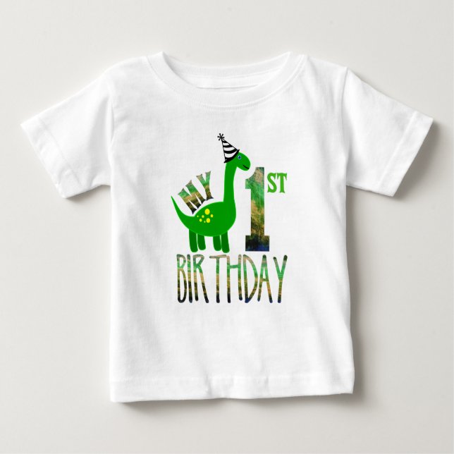 Camiseta Para Bebê Minha Primeira Festa de Dinossauro de Aniversário (Frente)