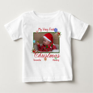 Camiseta Para Bebê Minha Primeira Foto De Natal Personalizada