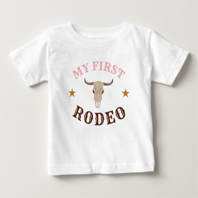 Camiseta Para Bebê Minha Primeira Garota Ocidental Rodeo Primeiro Ros (Frente)