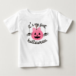 Camiseta Para Bebê Minha Primeira Menina De Pumpkin Rosa Feliz De Hal