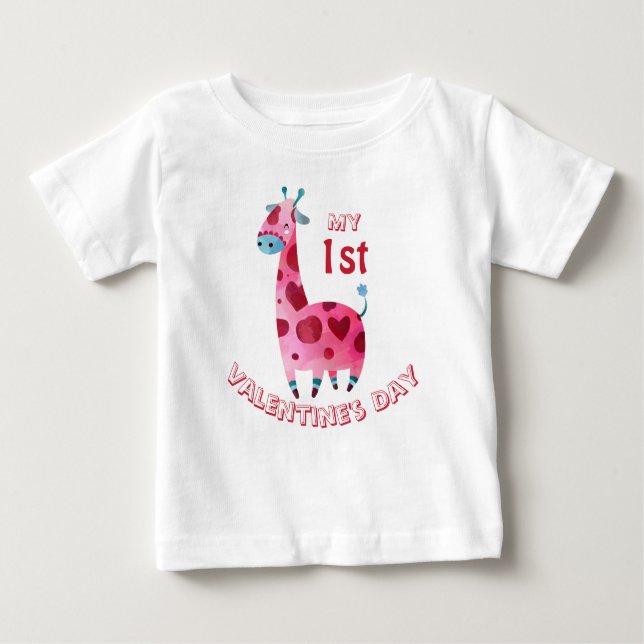 Camiseta Para Bebê Minha primeira menina Dia de os namorados Girafa (Frente)