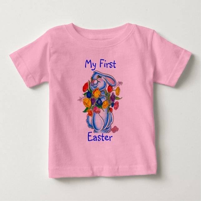Camiseta Para Bebê Minha Primeira Páscoa de T-Shirt (Frente)