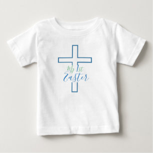 Camiseta Para Bebê Minha primeira Páscoa de T-Shirt Blue Cross