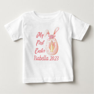 Camiseta Para Bebê Minha Primeira Páscoa Religiosa Jesus Coelhinha