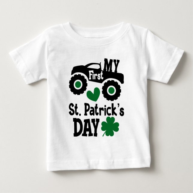 Camiseta Para Bebê Minha primeira Rua. O dia de Patrick Monster Truck (Frente)