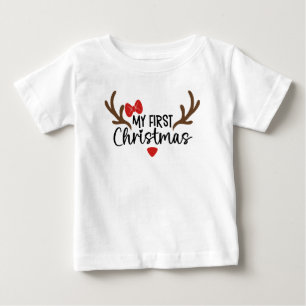 Camiseta Para Bebê Minha Primeira Tipografia de Natal Antílope Simple