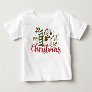 Camiseta Para Bebê Minha Primeira Tipografia de Natal Homem de Neve F