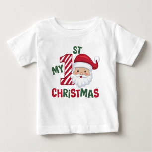 Camiseta Para Bebê Minha Primeira Tipografia de Natal Santa Fofa