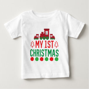 Camiseta Para Bebê Minha Primeira Tipografia de Natal Trem Fofo