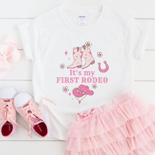 Camiseta Para Bebê Minha Primeira Vaqueira de Rodeio Aniversário de 1