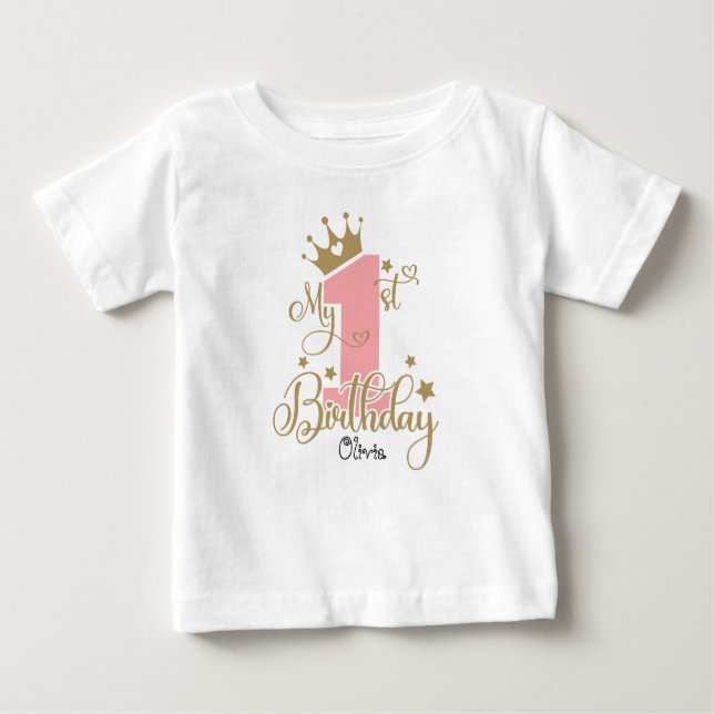 Camiseta Para Bebê Minha primeiro aniversario, Bebê, Boneca. (Frente)