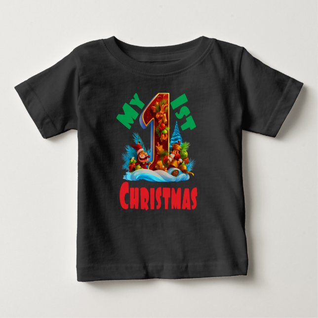 Camiseta Para Bebê Minha rua de Natal de 1 ano (Frente)