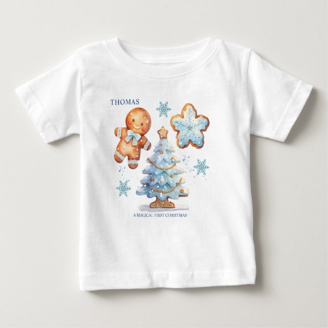 Camiseta Para Bebê Minha rua de Natal Garoto Neve (Frente)