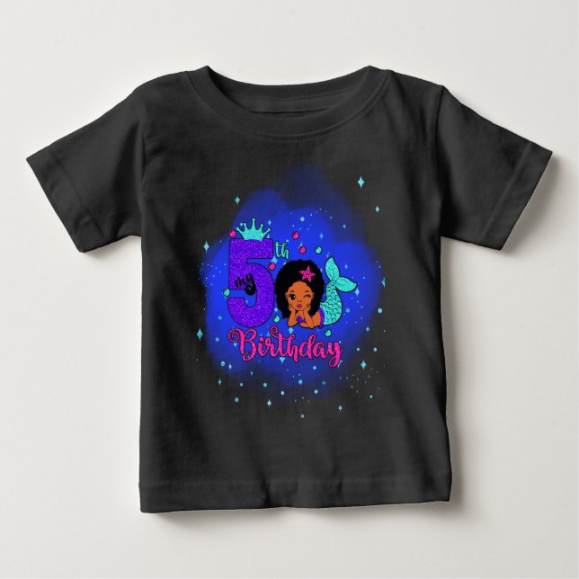 Camiseta Para Bebê Minha Sereia de Aniversário 5 (Frente)