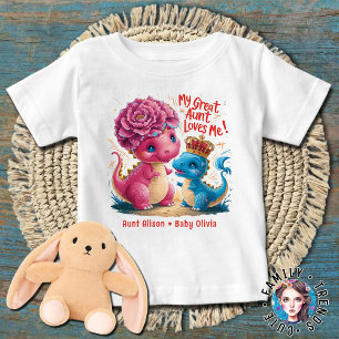 Camiseta Para Bebê Minha Tia Excelente Me Ama Dinos Azuis Rosa