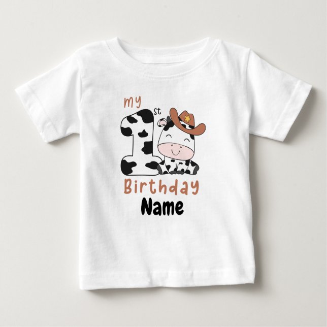 Camiseta Para Bebê Minha Vaca primeiro aniversario, Fazenda Personali (Frente)
