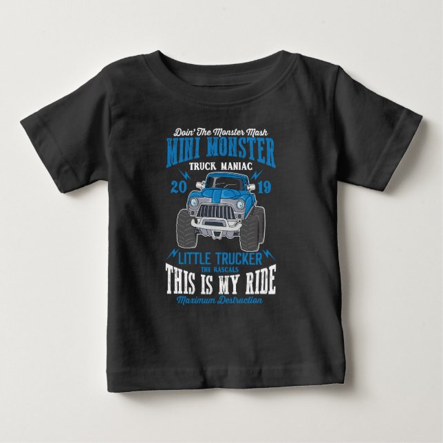 Camiseta Para Bebê Mini Monster Truck Manic Little Trucker Boy Bab (Frente)