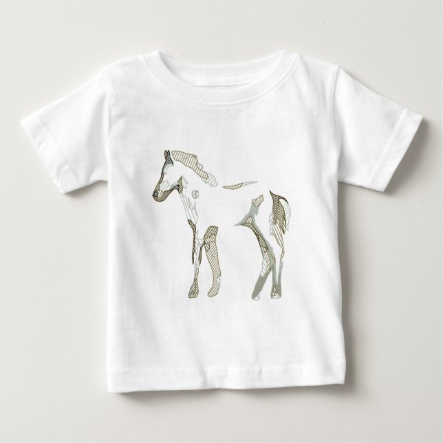 Camiseta Para Bebê Mínimo e moderno Cavalo Branco Traçado Elegante (Frente)