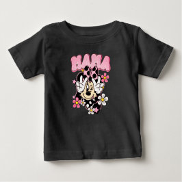 Camiseta Para Bebê Minnie Mouse Mama Peace Sign Flowers Black T-Shirt