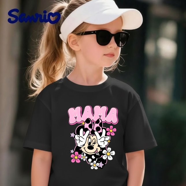 Camiseta Para Bebê Minnie Mouse Mama Peace Sign Flowers Black T-Shirt (Criador carregado)