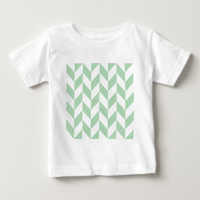 Camiseta Para Bebê Mint Green Herringbone Pattern (Frente)