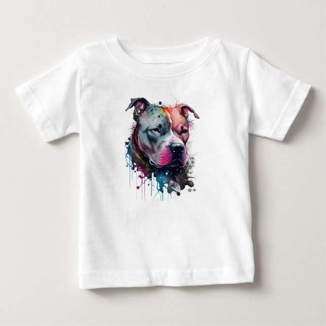 Camiseta Para Bebê Mirada seria + corazón amável: pitbull (Frente)