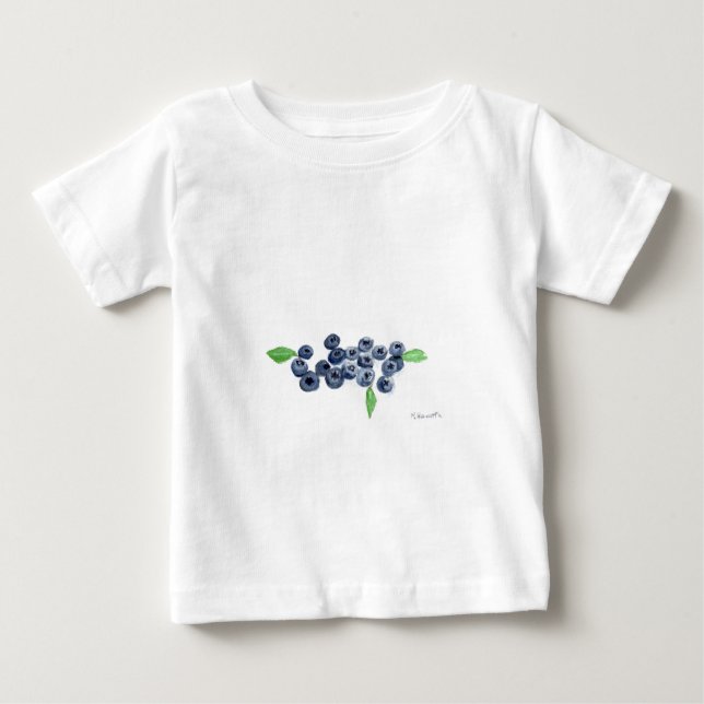 Camiseta Para Bebê Mirtilos frutas cozinha aquarela comida rústica  (Frente)