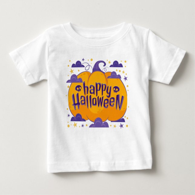 Camiseta Para Bebê Miúdos da Abóbora Feliz Dia das Bruxas (Frente)