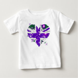 Camiseta Para Bebê Miúdos sparkly do coração da bandeira BRITÂNIC