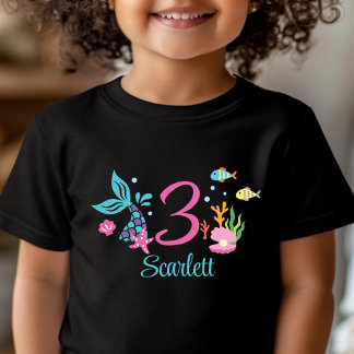 Camiseta Para Bebê Moça aniversário de 3 anos Mermaid Mar Personaliza