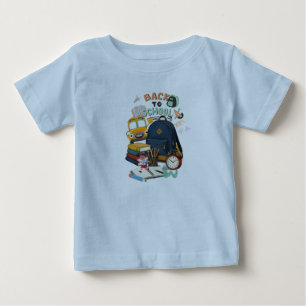 Camiseta Para Bebê Mochila de Volta às Aulas, Ônibus e Livros Design