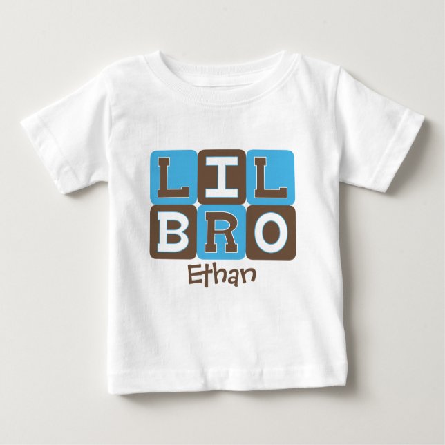 Camiseta Para Bebê MOD Bloqueia Lil Bro - Azul e Marrom Personalizado (Frente)