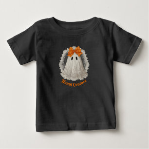 Camiseta Para Bebê Moda Assombrada Renda Fantasma com Laço Laranja