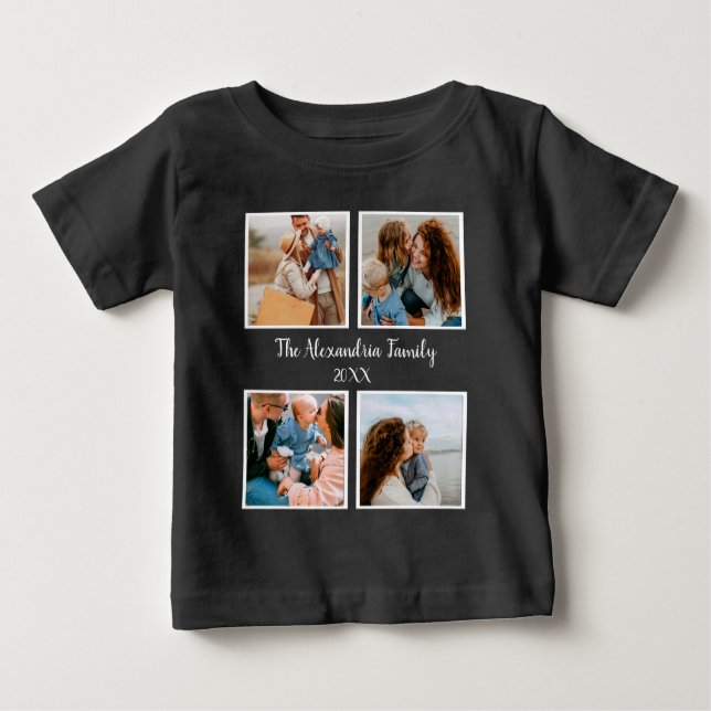 Camiseta Para Bebê Modelo de colagem de fotos da família 4 personaliz (Frente)