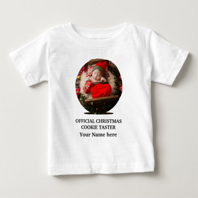 Camiseta Para Bebê Modelo de foto de cookie de Natal moderno personal (Frente)