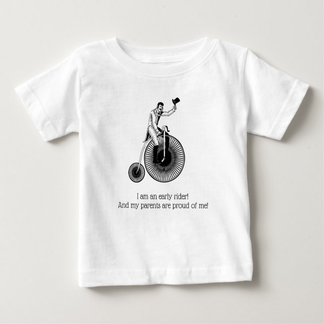 Camiseta Para Bebê Modelo T Penny Farthing Classic - Pais Orgulhosos (Frente)