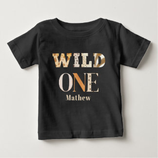 Camiseta Para Bebê Modern Animal Print One Wild Safari First Birthday
