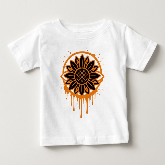 Camiseta Para Bebê Modern Sunflower Floral Art Abstract Nature (Frente)