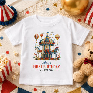 Camiseta Para Bebê Moderno Circo Fofo Carnaval Festival 1º Aniversári