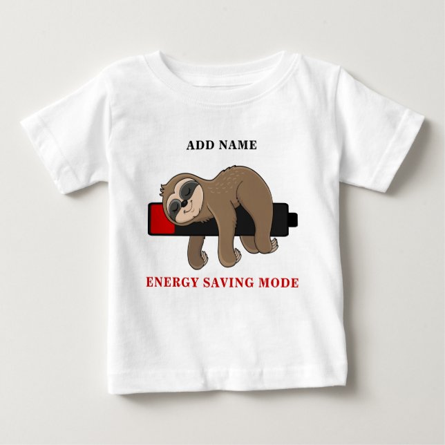 Camiseta Para Bebê Modo de Economia de Energia | Modelo de Preguiça E (Frente)