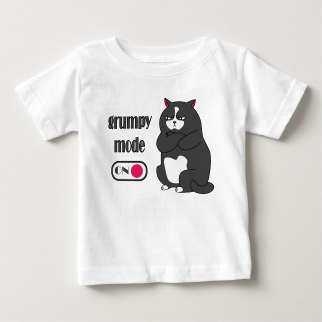 Camiseta Para Bebê Modo rabugento em gato gordo engraçado (Frente)