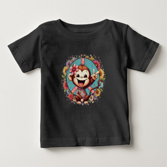 Camiseta Para Bebê Mojo the Peace Monkey Baby Tee (Frente)