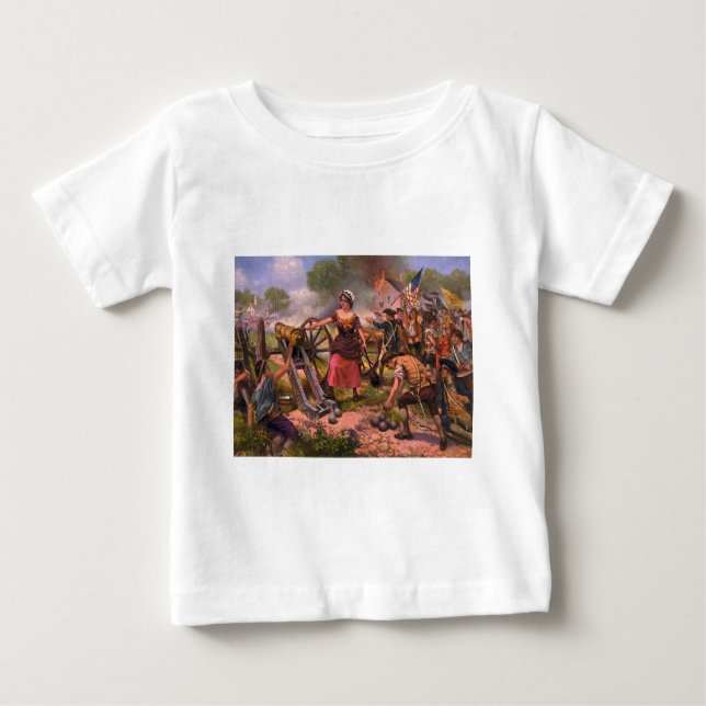 Camiseta Para Bebê Molly Pitcher incendiando canhão na batalha de Mon (Frente)