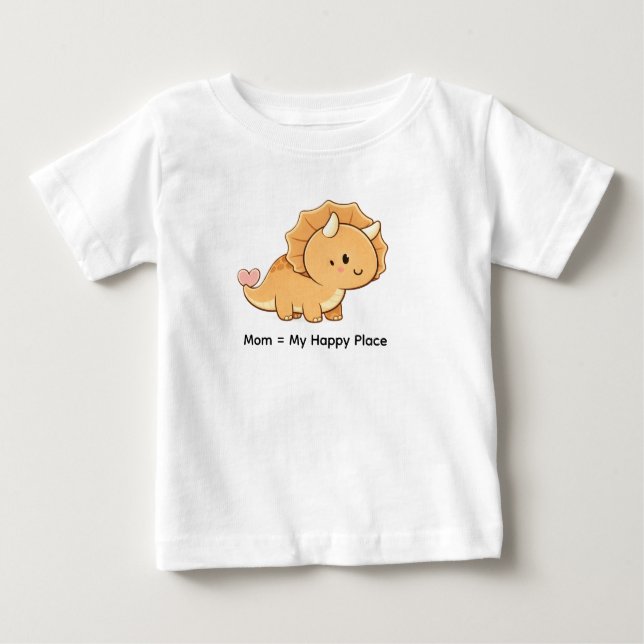 Camiseta Para Bebê Mom = My Happy Place – Cute Baby Triceratops Illus (Frente)