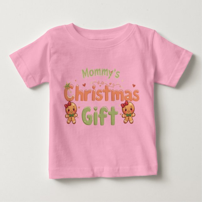 Camiseta Para Bebê Mommy’s Christmas Gift Baby Shirt | Cute Holiday (Frente)