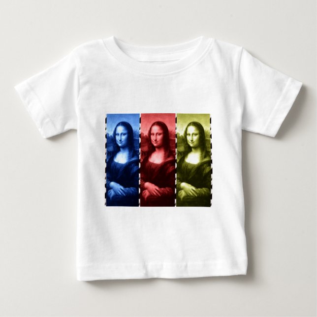 Camiseta Para Bebê Mona Lisa Animal Imprime Cores Primárias (Frente)